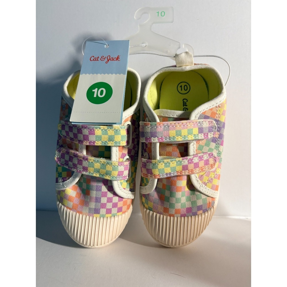 Cat & Jack Girls Size 10 Shoes Colorful Checkered Pattern- NWT